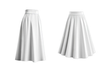 A White Long Flowy Skirt Isolated On A Transparent Background The Skirt Has A Wide Waistband With A Wide Flowing Hem It Is Shown From Two Perspectives A Front View And A Side View