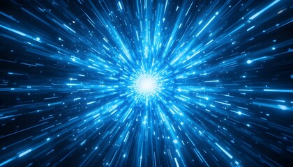 Obraz premium Hyperspace Tunnel With Radiating Energy And Light Bright Stars Illuminate Blue Explosion For Futuristic Sci Fi Design