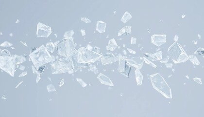 Abstract Composition of Floating Glass Shards Against a Soft Light Blue Gradient Background