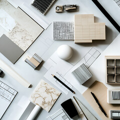 Creative workspace design with stylish office supplies modern office flat lay view minimalist aesthetic