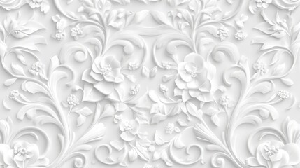 Elegant white floral 3D embossed pattern background texture.