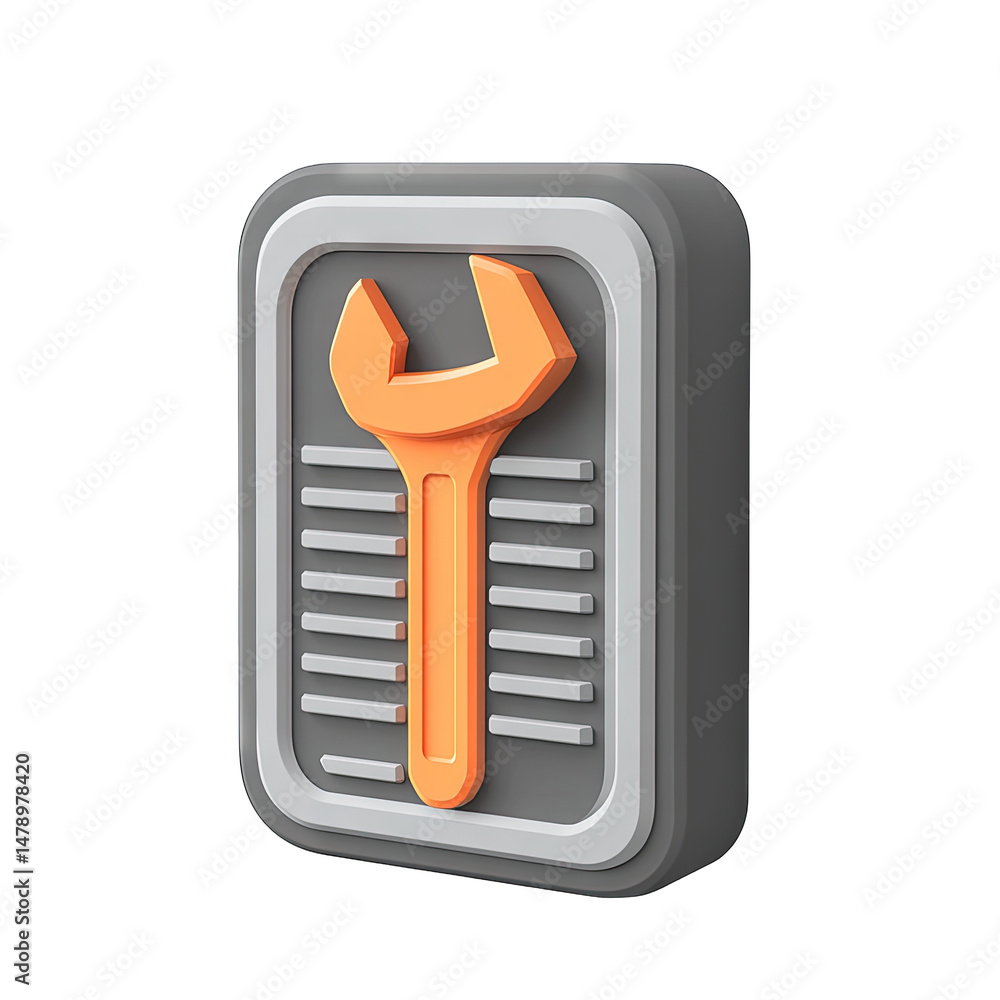 Aufkleber 3d rendering of a wrench on a gray square isolated on a transparent background