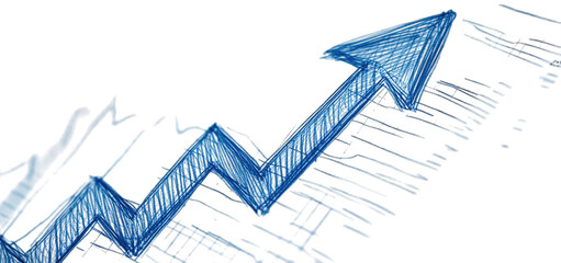 Hand Drawn Blue Arrow Pointing Upwards On A Graph Symbolizing Growth Success And Positive Trend