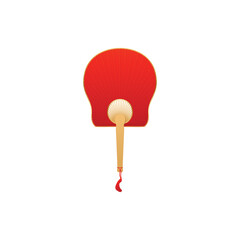 Vintage Japanese and Chinese hand fan decorated with tassel flat vector icon, bamboo and red paper accessory air cooling