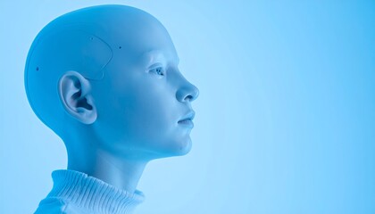 Obraz premium A pale childlike android head in profile gazing into the distance
