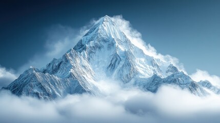 Obraz premium Majestic Snow-Capped Peak Emerging from Clouds