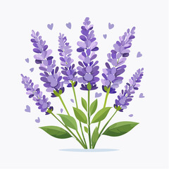 Illustration of a Lavender Bouquet with Heart Accents on Transparent Background