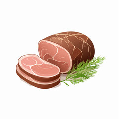 Illustration of Ham Hock and Sliced Ham with Dill
