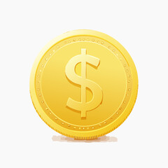 Isolated Gold Coin with Dollar Sign Illustration on White