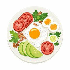 Nutritious Breakfast Plate with Eggs Avocado and Tomatoes Illustration