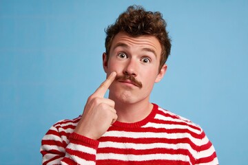 Man with Mustache and Striped Sweater