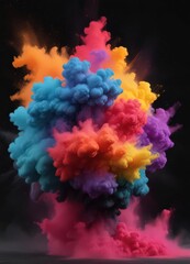 Fototapeta premium Swirling clouds of colored powder create a dramatic, energetic explosion on a deep black backdrop , multicolored, vibrant, celebration