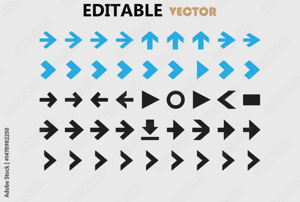 Poster collection of editable vector arrows in blue and black for web design