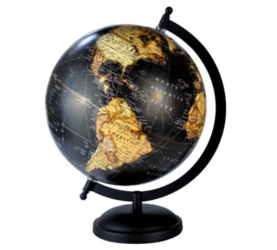 Table Globe isolated on white background, showing South America and United state.	