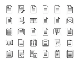 Line style document icon set for data management and content creation