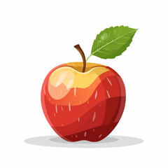 Stylized Red Apple with Green Leaf and Stem Illustration