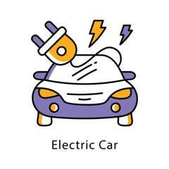 Electric Car Vector Filled Outline Style icon. Eps 10 File