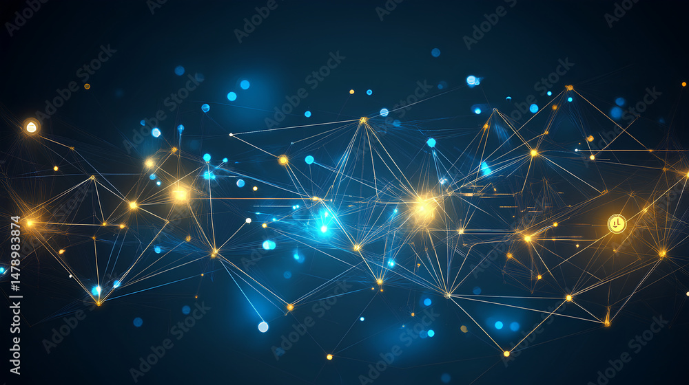 Aufkleber social network technologies concept with digital graphic user symbols connected by lines on abstract