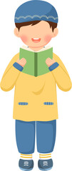muslim boy student reading book illustration