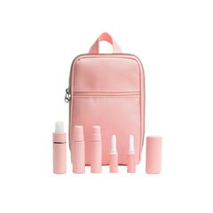Pink Travel Cosmetic Bag with Mini Bottles and Tubes