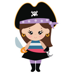 Funny pirate  girl  vector cartoon illustration