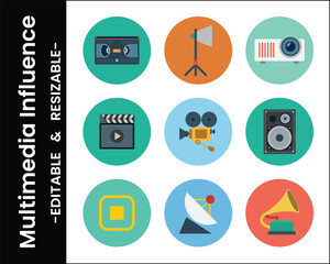 Multimedia Icon Collection Round Vector Set Featuring Audio Visual Equipment And Media Elements
