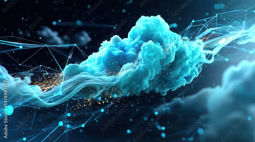Poster abstract blue cloud computing network data digital technology