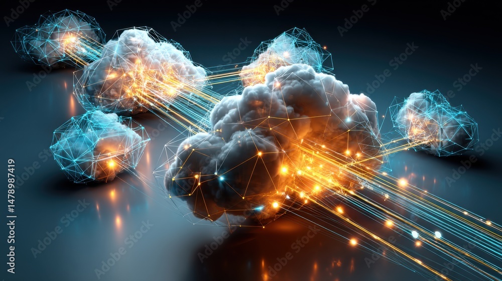 Poster abstract cloud computing network data transfer illustration