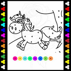Simple unicorn color-by-number coloring book for kids