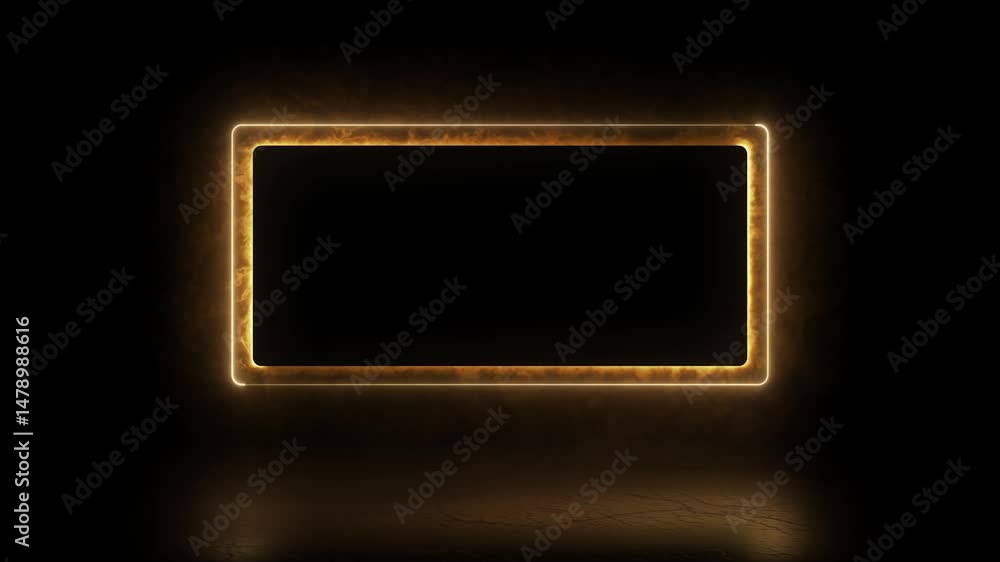 Poster glowing golden color neon border rectangle with laser illuminated abstract background – horizontal v