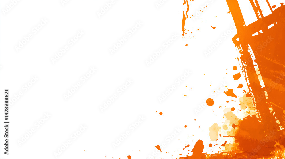 Aufkleber abstract orange paint splashes on the right side, with many splatters and a brushstroke creating dyn