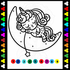 Simple unicorn color by number coloring book for toddlers