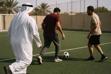 Obraz premium Men playing soccer outdoors.