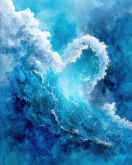Abstract Watercolor Ocean Wave Painting In Blue And Turquoise Hues