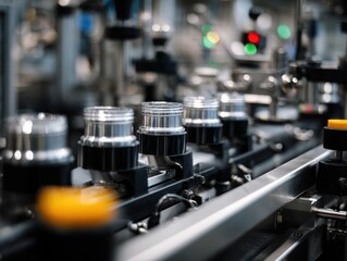 Fototapeta premium Industrial factory conveyor belt with metal containers
