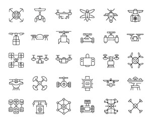Drone and UAV line icon set for digital media usage