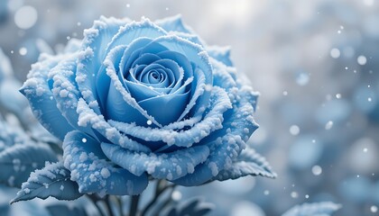 A Stunning Winter Blue Rose Covered in Sparkling Frost