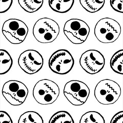 Seamless background of scary hand-drawn faces