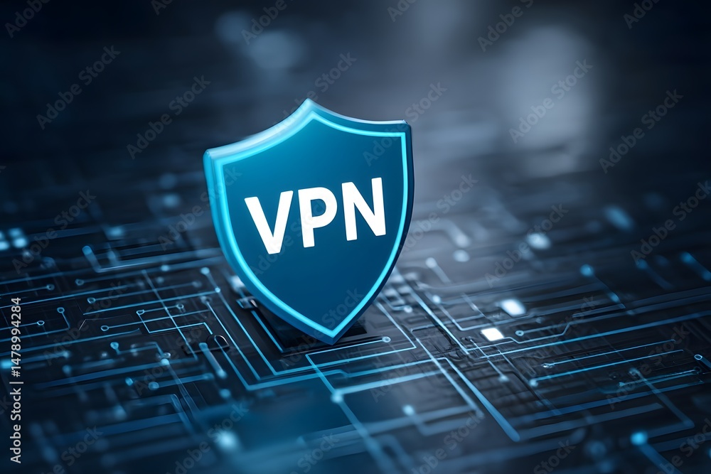 Poster vpn shield floating above circuit grid