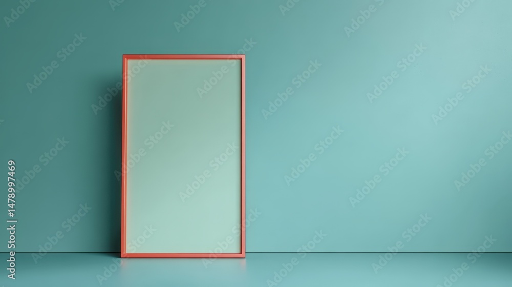 Aufkleber red framed empty space for text standing against an aquamarine wall making it suitable for design an