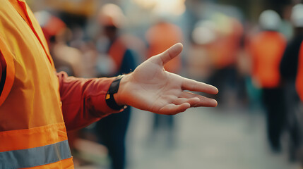 Construction Worker Gesturing with Hand
