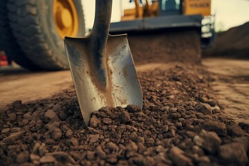 Close-up of a shovel digging into earthy soil.