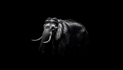 Obraz premium Silhouetted elephant in monochrome against a black background.