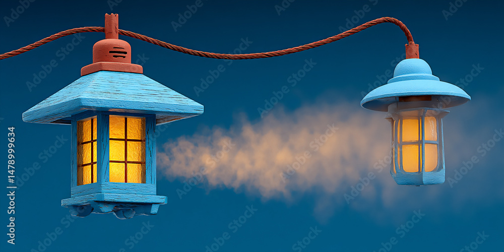 Poster ethereal 3d rendering illustration showcasing a softly glowing lantern with light rays emanating out