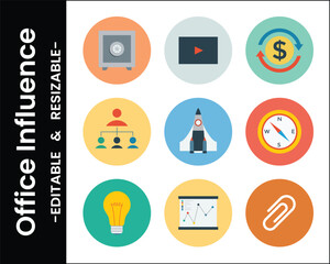 Flat Design Office Icon Set Representing Business Finance And Strategy Elements In Circle Backgrounds