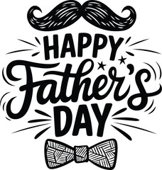 Happy Father’s Day Typography Silhouette with Bow Tie & Mustache Doodle Father’s Day Banner Lettering with Mustache & Bow Tie Icons | Vector Set