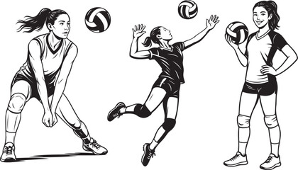 Illustration of Female Volleyball Athlete in Action silhouette