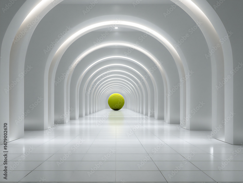 Poster modern and abstract 3d rendering illustration featuring a single, bright green torus floating in a v