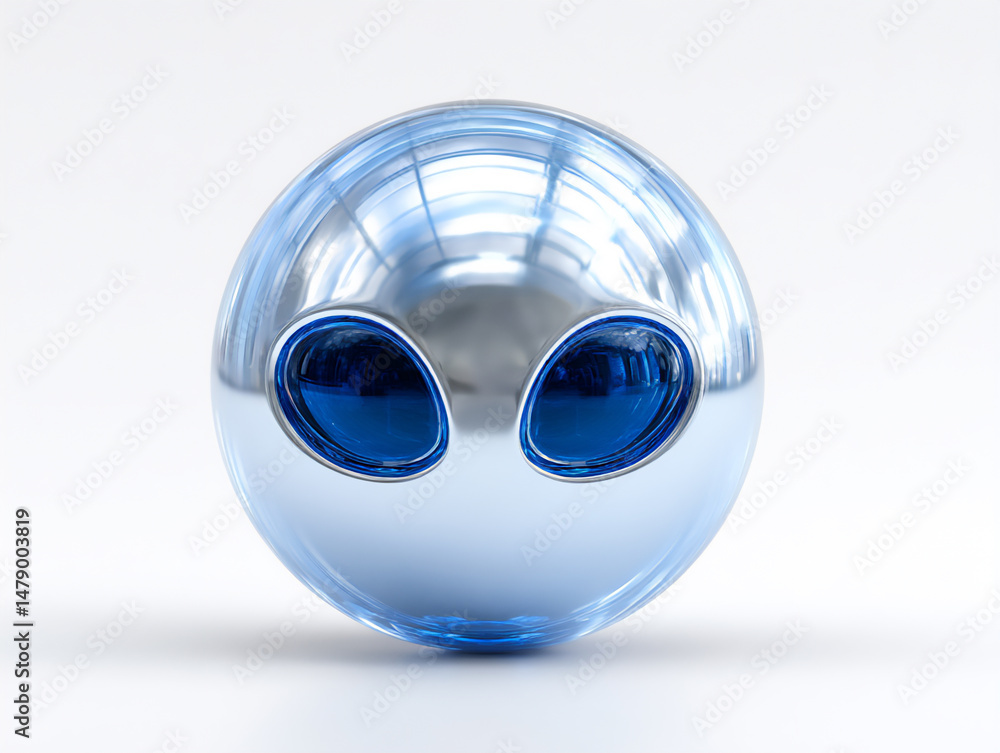 Poster minimal and modern 3d rendering illustration of a smooth glass circular object with two dark blue ov