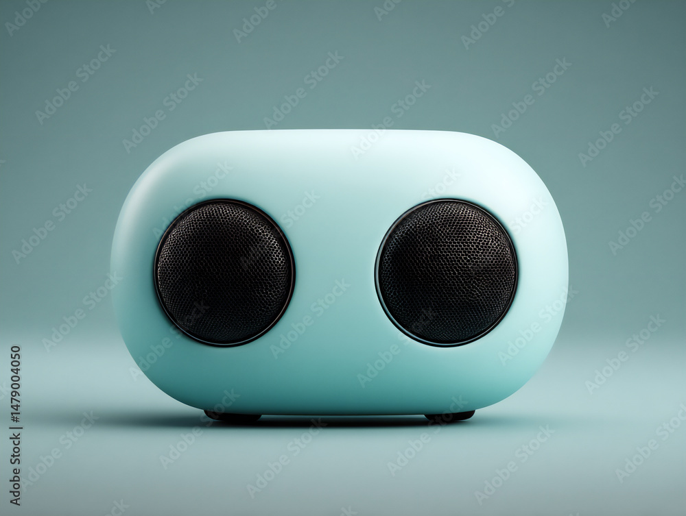 Poster minimal and modern 3d rendering illustration of a pale blue circular object with two dark blue oval 